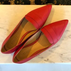 Schutz Leather Pointy Flat in Red